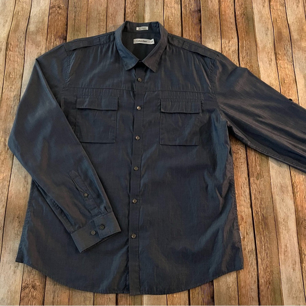 Calvin Klein Men's Casual Button Down Shirt - Dark Blue